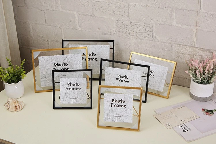 Desktop Square Different Sizes Handmade Photo Frame Transparent Glass Metal Photo Frame