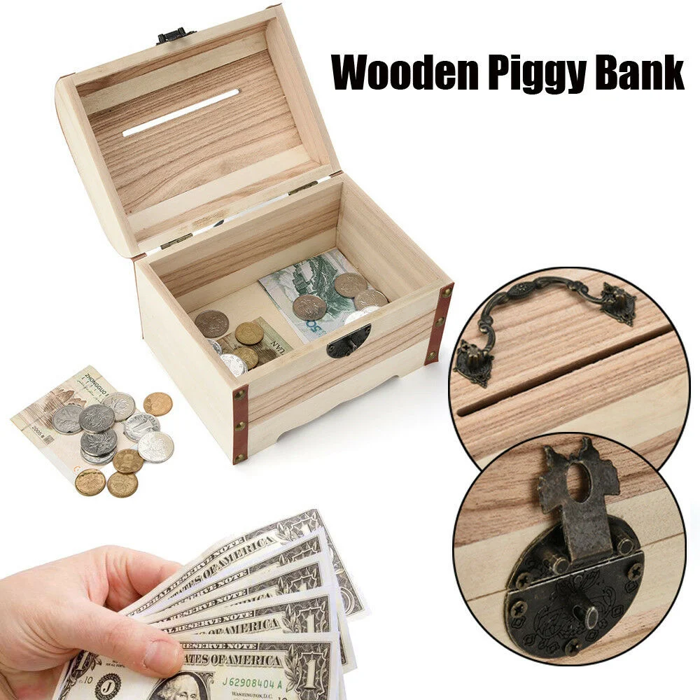 Wholesale Square Piggy Bank Wooden Saving Money Box Photo Frame Shadow Box for Kids