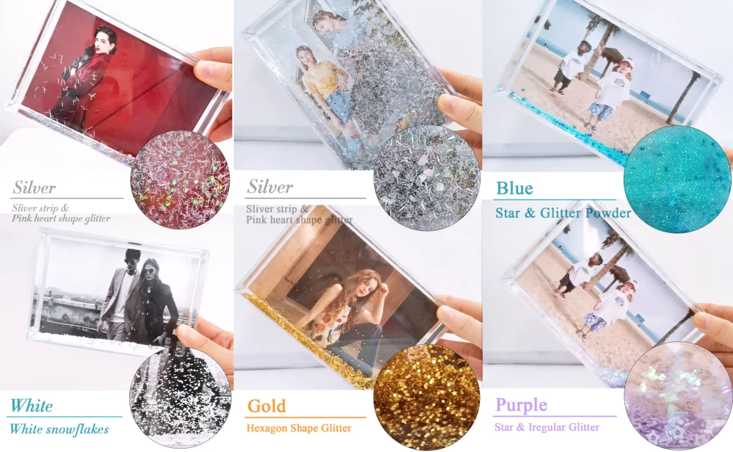 Manufacture OEM Clearly Acrylic Liquid Glitter Photo Frame